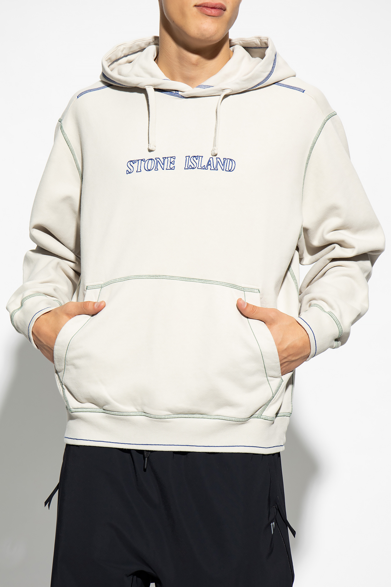 Grey Logo-embroidered hoodie Stone Island - Vitkac Canada